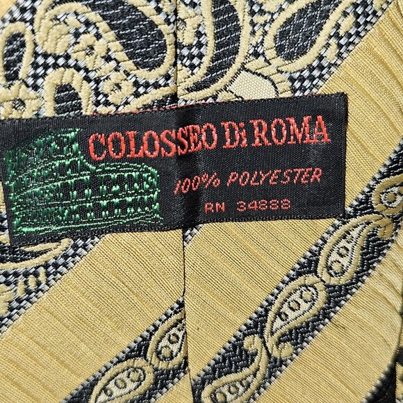 Colosseo Di Roma Mens Neck Tie Polyester Yellow Black Texture Diagonal Vintage - Picture 6 of 10